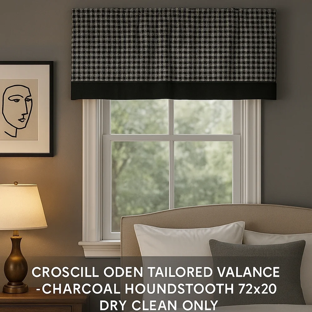 Croscill Oden Tailored Valance – Charcoal Houndstooth 72×20
